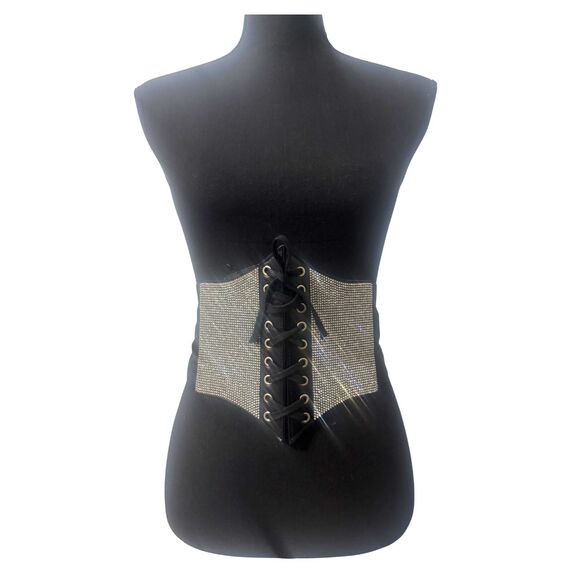 Black Hot Topic Plus Size 2X 3X Alt Goth Glam Punk Bling Lace Up Corset Belt - Picture 1 of 4